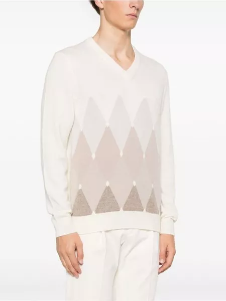 Ballantyne V Neck Diamond Pattern Sweater BALLANTYNE Black-Navy