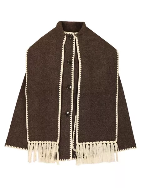 【TOTEME】Coat jacket with integrated scarf Embroidered scarf jacket dark grey mélange – TOTEME