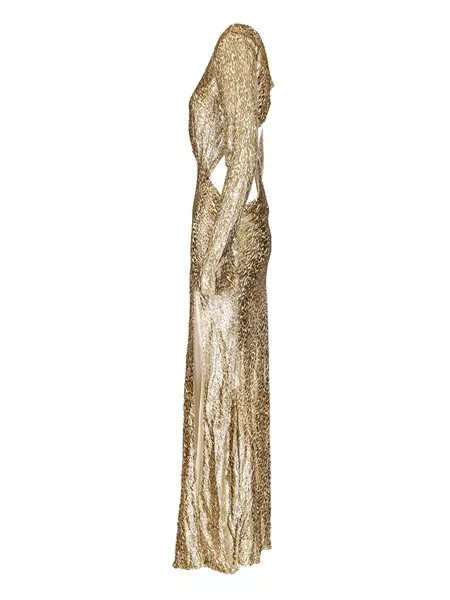 slim fit dress slacks Gold Lurex Knit Maxi Dress – Club21.com main image 0