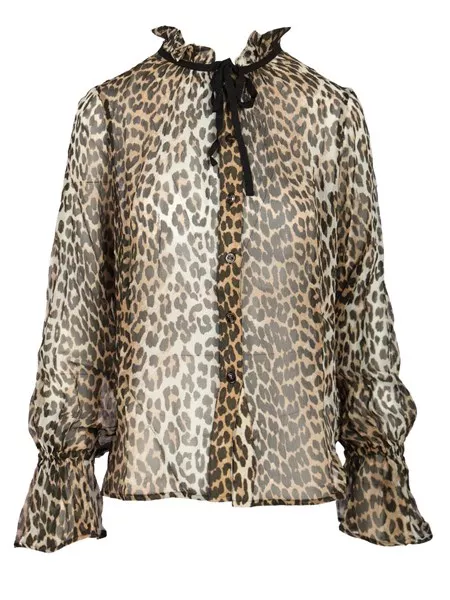 Tシャツ・カットソー Ganni FW25 LEO CHIFFON SHIRT (W05706873 943) Ganni Leopard chiffon shirt for Women - US | Al Duca d'Aosta