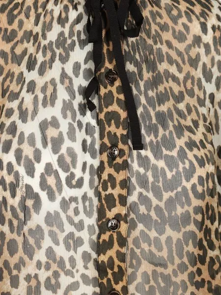Tシャツ・カットソー Ganni FW25 LEO CHIFFON SHIRT (W05706873 943) Leopard Leopard Print Chiffon Tie String Shirt | GANNI US