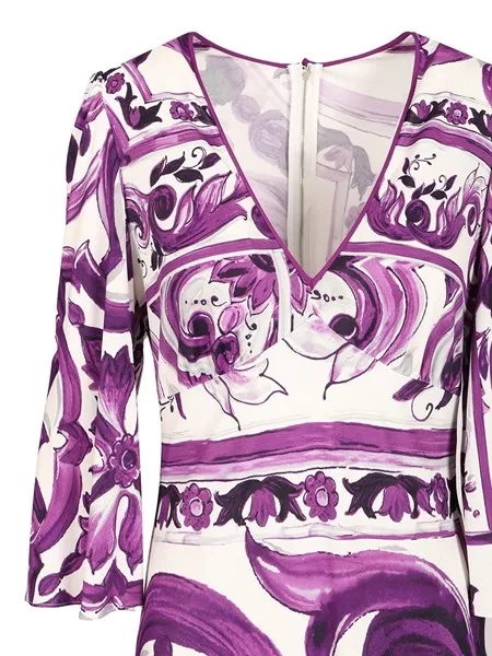 【関税&送料込】Dolce & Gabbana Abito Lungo Maiolica Long majolica-print chiffon dress in Multicolor for Women