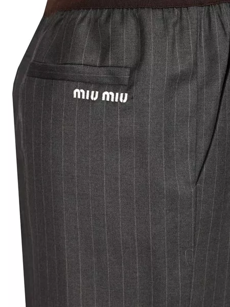【関税&送料込】Miu Miu Pinstriped Wool Trousers With Elasti Miu Miu Pinstripe Herringbone Wool Trousers | Black | FARFETCH