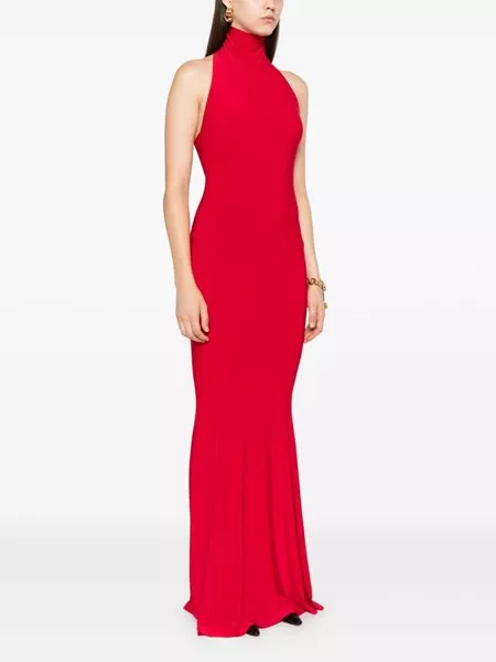 halter stretch satin mermaid dress Mermaid Halter Satin Slit Dress