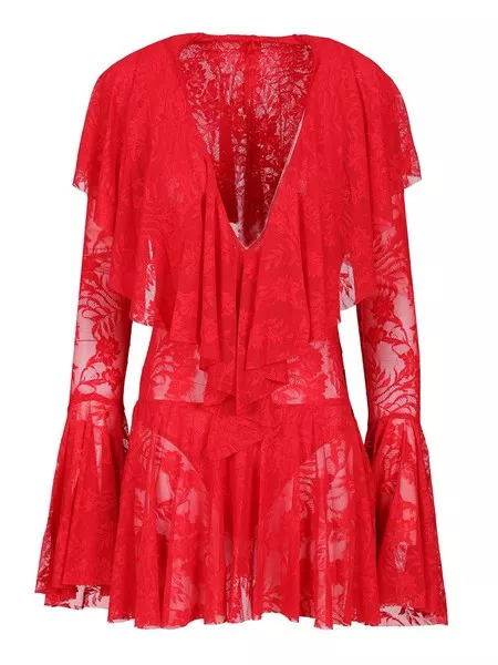 norma kamali lauren tie neck ruffled stretch mesh mini dress NORMA KAMALI Lauren tie-neck ruffled stretch-mesh mini dress
