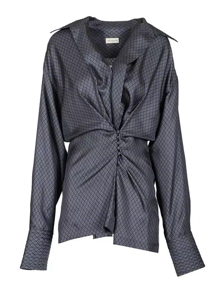 Dries Van Noten Printed silk twill shirt with wrap detail for
