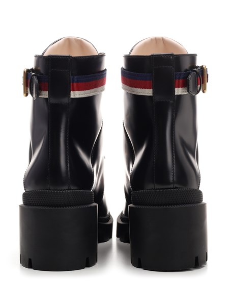gucci leather ankle boot with sylvie web