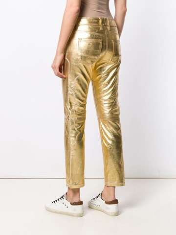 gold leather trousers