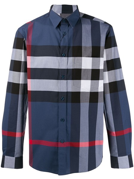 Blue, red and white check cotton shirt 