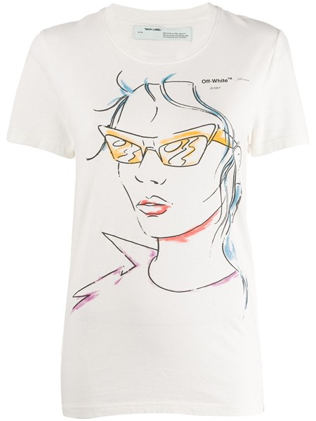 White crewneck cotton t-shirt with women multicolor printed with sunglasses  from Off-White. for Women - MN | Al Duca d'Aosta