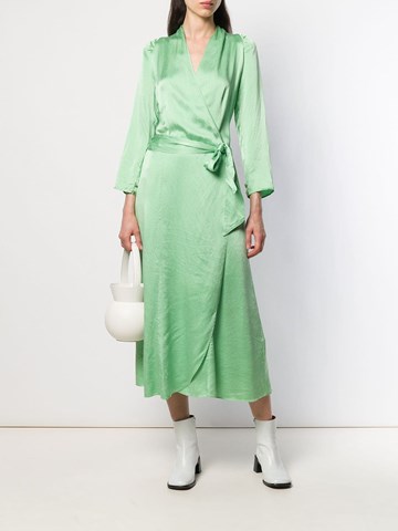 green silk midi dress