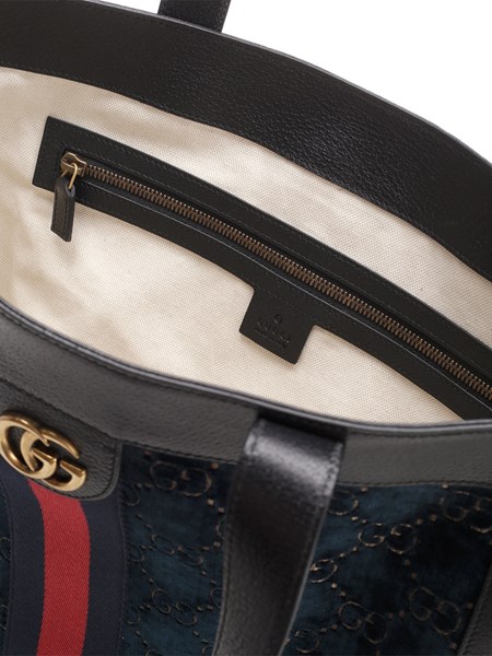 Large tote bag in blue leather and velvet