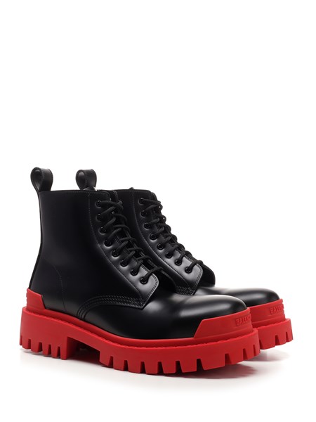 Balenciaga Strike Leather Platform Ankle Boots In 1066 Blkred | ModeSens