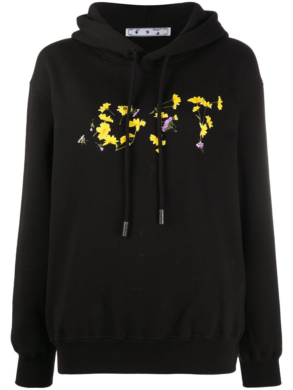 black hoodie with flowers