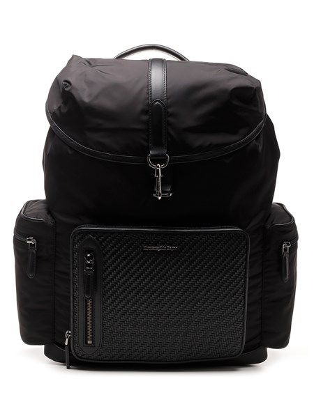 leather and nylon backpack