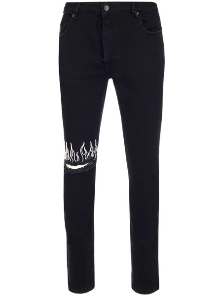 black jeans with white flames