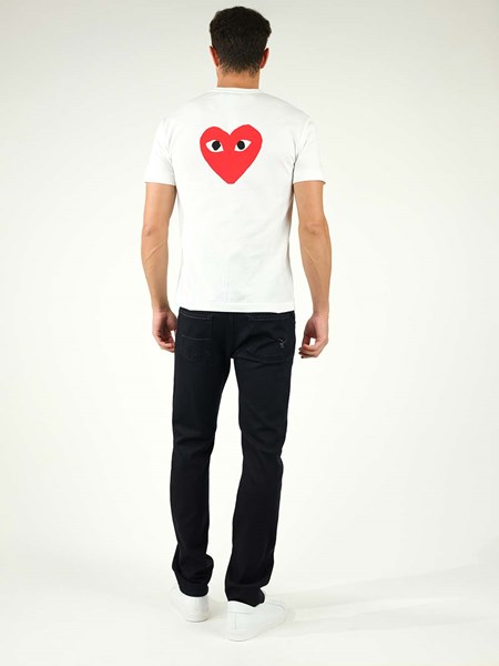 White t-shirt with double red heart