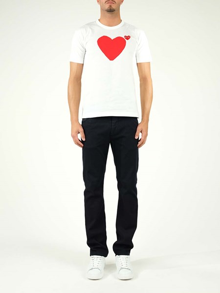 White t-shirt with double red heart