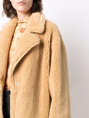 long ochre faux fur coat