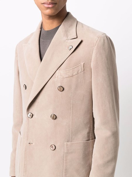 tan double breasted blazer