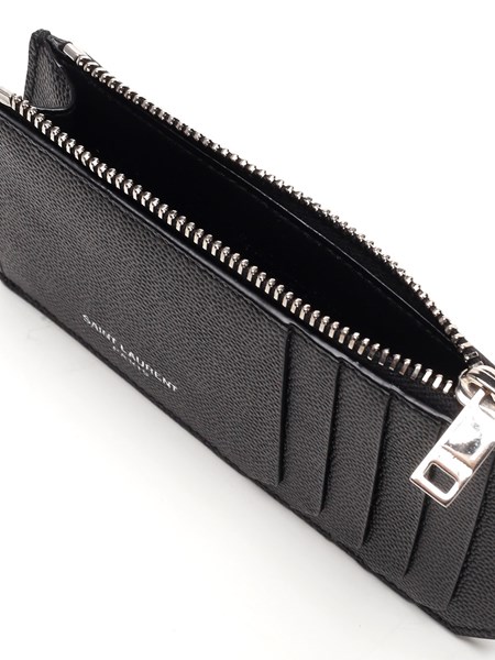 saint laurent pebbled leather zip card case