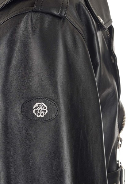 Uomo Abbigliamento da Giacche da Giacche di pelle Giacca biker con inserti a contrastoAlexander McQueen in Cotone da Uomo colore Nero 