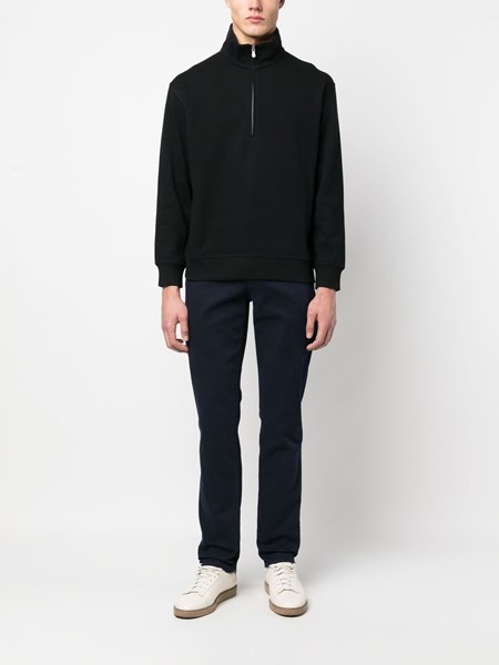 Black sweater in cotton fleece with turtleneck that can be opened with a zip