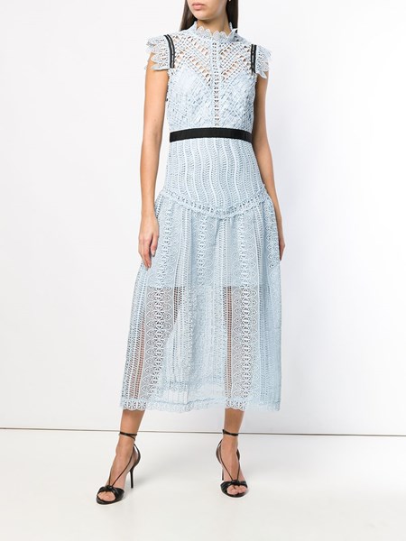 blue abstract triangle lace midi dress
