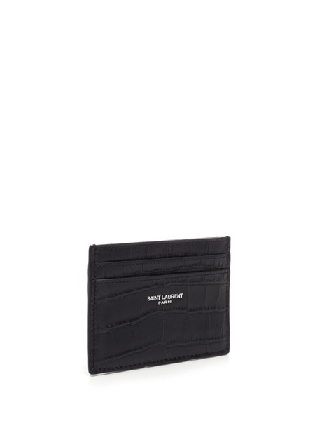 Saint Laurent Grey Grain de Poudre Leather Credit Card Case 375946