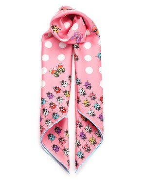 Versace All-Over Logo Polka-Dot Silk Twill Skinny Scarf